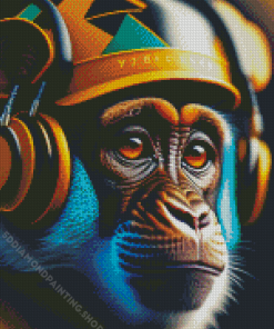 Monkey With Headphones Diamond Painting