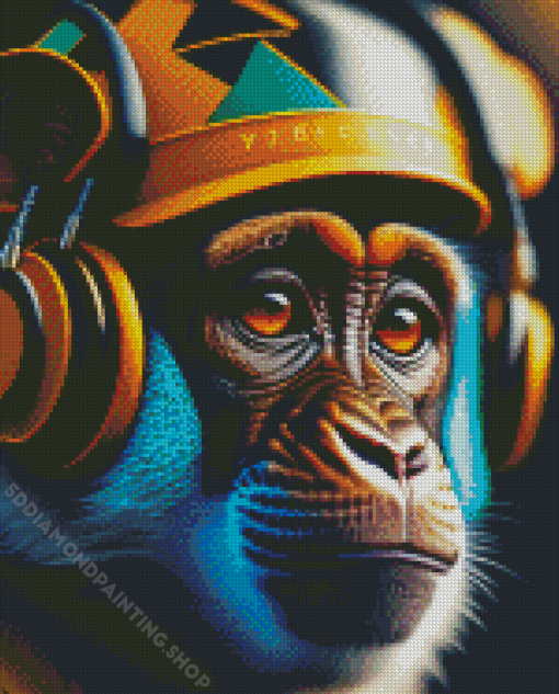 Monkey With Headphones Diamond Painting