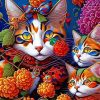 Floral Cats Art Diamond Painting