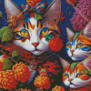 Floral Cats Art Diamond Painting