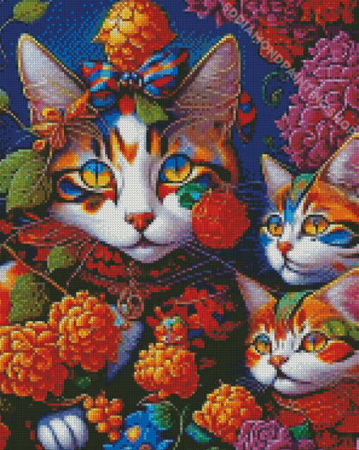 Floral Cats Art Diamond Painting