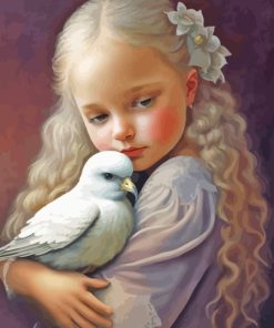 Girl And White Bird Diamond Painting