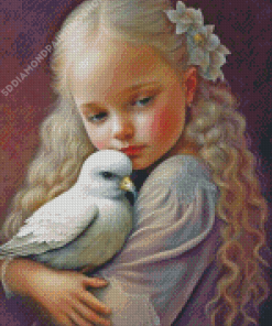 Girl And White Bird Diamond Painting