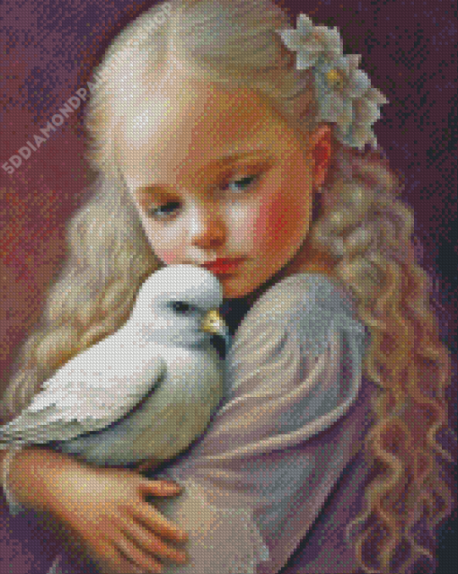 Girl And White Bird Diamond Painting