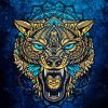 Golden Wolf Head Mandala Diamond Painting