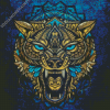 Golden Wolf Head Mandala Diamond Painting