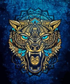 Golden Wolf Head Mandala Diamond Painting