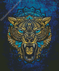 Golden Wolf Head Mandala Diamond Painting