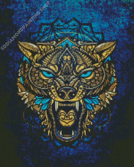 Golden Wolf Head Mandala Diamond Painting