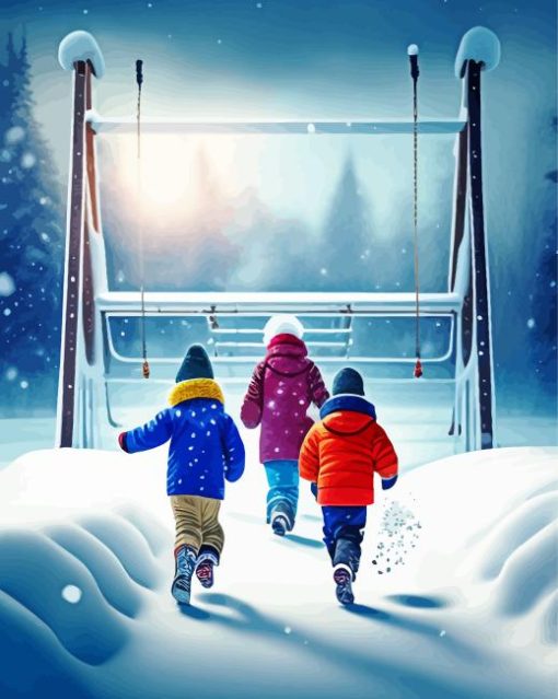 Kids Playing In Snow Diamond Painting