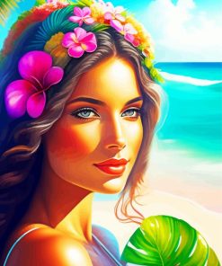 Lady In Hawaii Diamond Painting