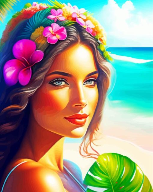 Lady In Hawaii Diamond Painting