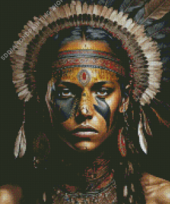 Native Lady With Headdress Diamond Painting