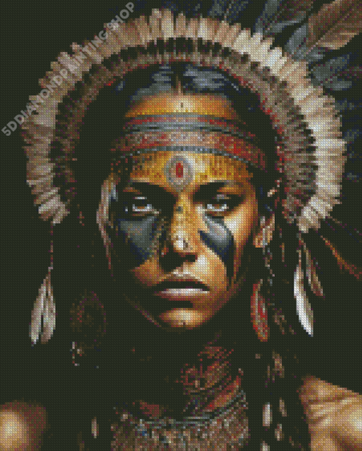 Native Lady With Headdress Diamond Painting