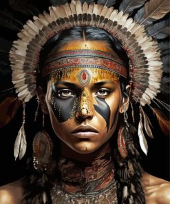 Native Lady With Headdress Diamond Painting