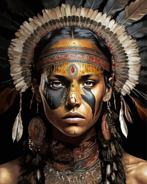 Native Lady With Headdress Diamond Painting