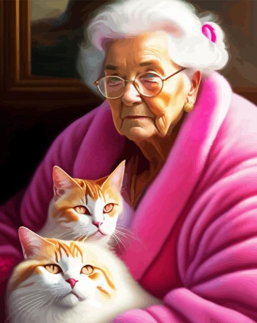 Old Woman And Cats Diamond Painting