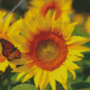 Orange Butterfly On Sunflower Diamond Painting