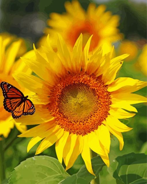 Orange Butterfly On Sunflower Diamond Painting