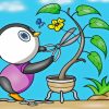 Penguin Cutting Flowers Diamond Painting