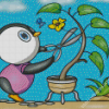 Penguin Cutting Flowers Diamond Painting