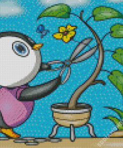 Penguin Cutting Flowers Diamond Painting