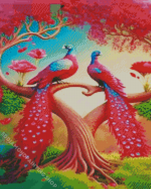 Pink Peacock Diamond Painting