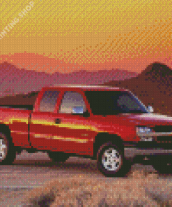 Red Camionnette Chevrolet In Desert Diamond Painting