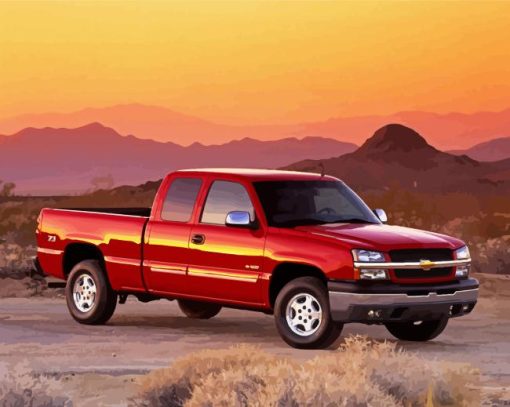 Red Camionnette Chevrolet In Desert Diamond Painting