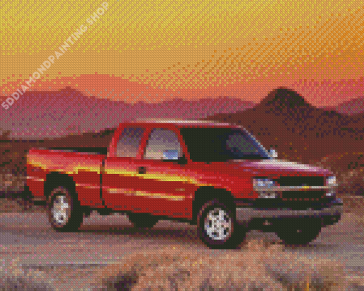 Red Camionnette Chevrolet In Desert Diamond Painting