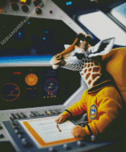 Smart Giraffe In Space Ship Diamond Painting