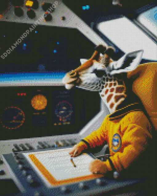 Smart Giraffe In Space Ship Diamond Painting