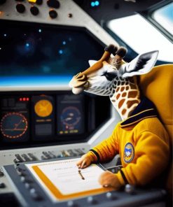 Smart Giraffe In Space Ship Diamond Painting