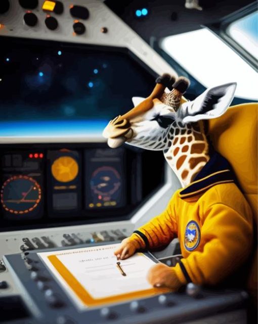 Smart Giraffe In Space Ship Diamond Painting