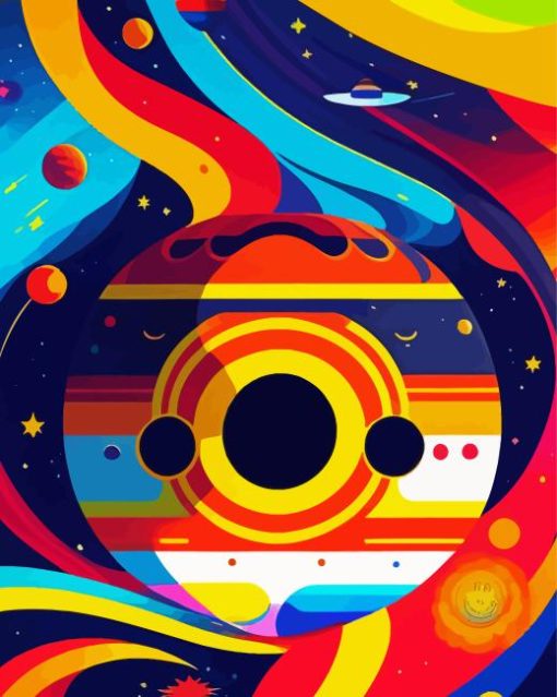 Planets And Stars In A Colorful Space Diamond Painting