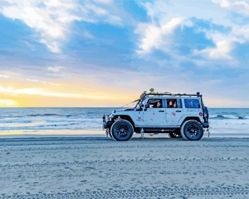 White Jeep And Beach Diamond Painting