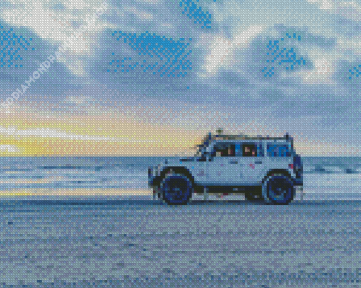 White Jeep And Beach Diamond Painting