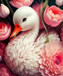 White Duck And Flowers Diamond Painting