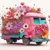 Pink Flower Truck Diamond Painting