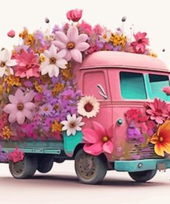 Pink Flower Truck Diamond Painting