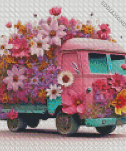 Pink Flower Truck Diamond Painting