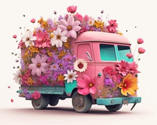 Pink Flower Truck Diamond Painting