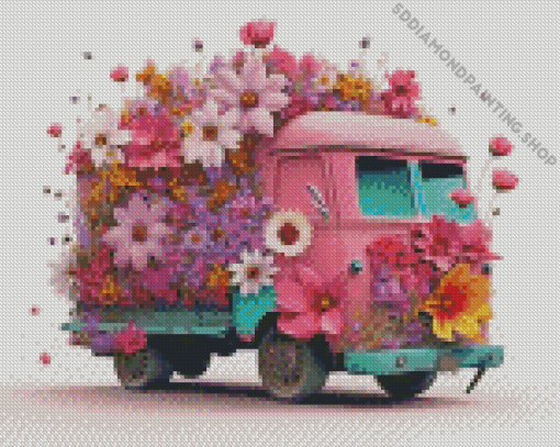 Pink Flower Truck Diamond Painting