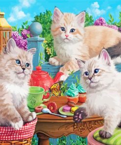 Cat By Tea Table Diamond Painting