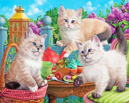 Cat By Tea Table Diamond Painting