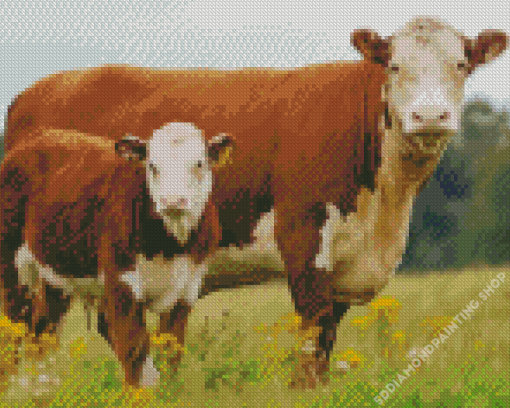 Hereford Cows Animals Diamond Painting