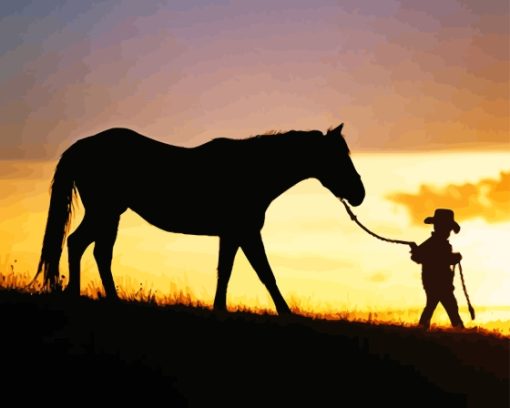 Horse And Boy Silhouette Diamond Painting