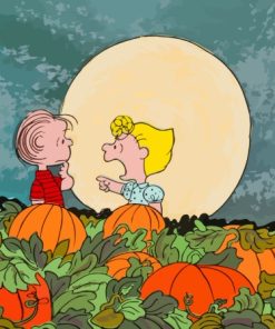 Linus And Sally In Pumpkin Field Diamond Painting