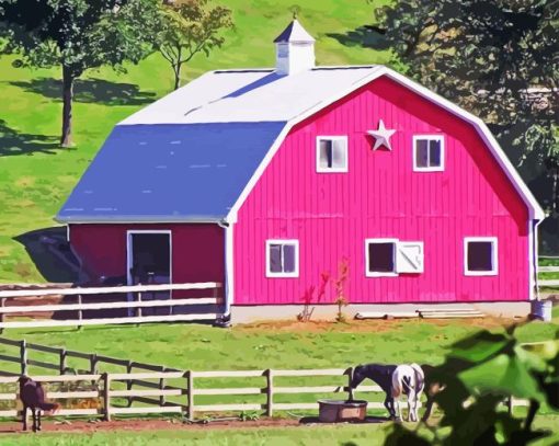 Pink Barn Diamond Painting