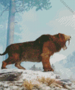 Saber Toothed Cat In Snow Diamond Painting